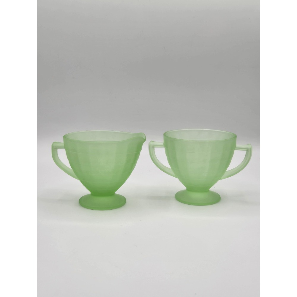 Uranium Glass Green Cups Attributed to‎ Hocking 3 Inch UV Glow Set of 2